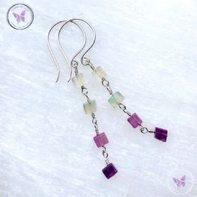 Fluorite Cube Dangle Earrings